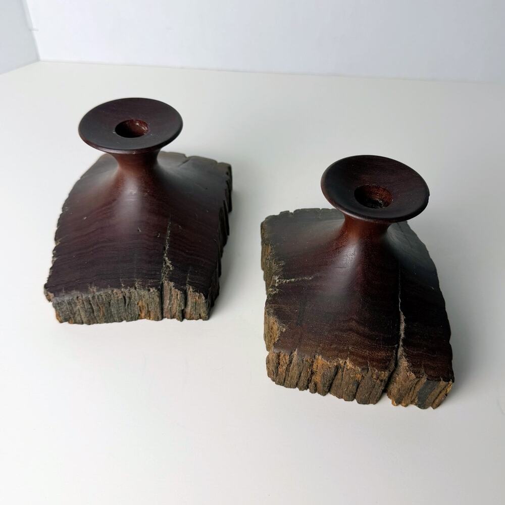 Handcrafted Redgum‎ Fencepost Candlesticks Signed Reclaimed Wood Candle Holders